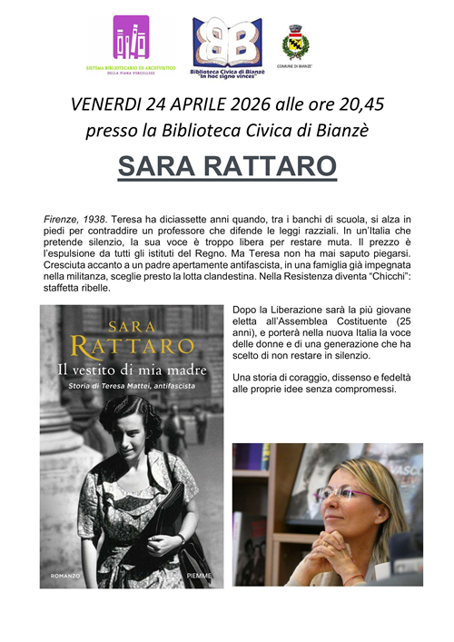 Presentazione del libro "Il vestito di mia madre. Storia di Teresa Mattei, antifascista" di Sara Rattaro